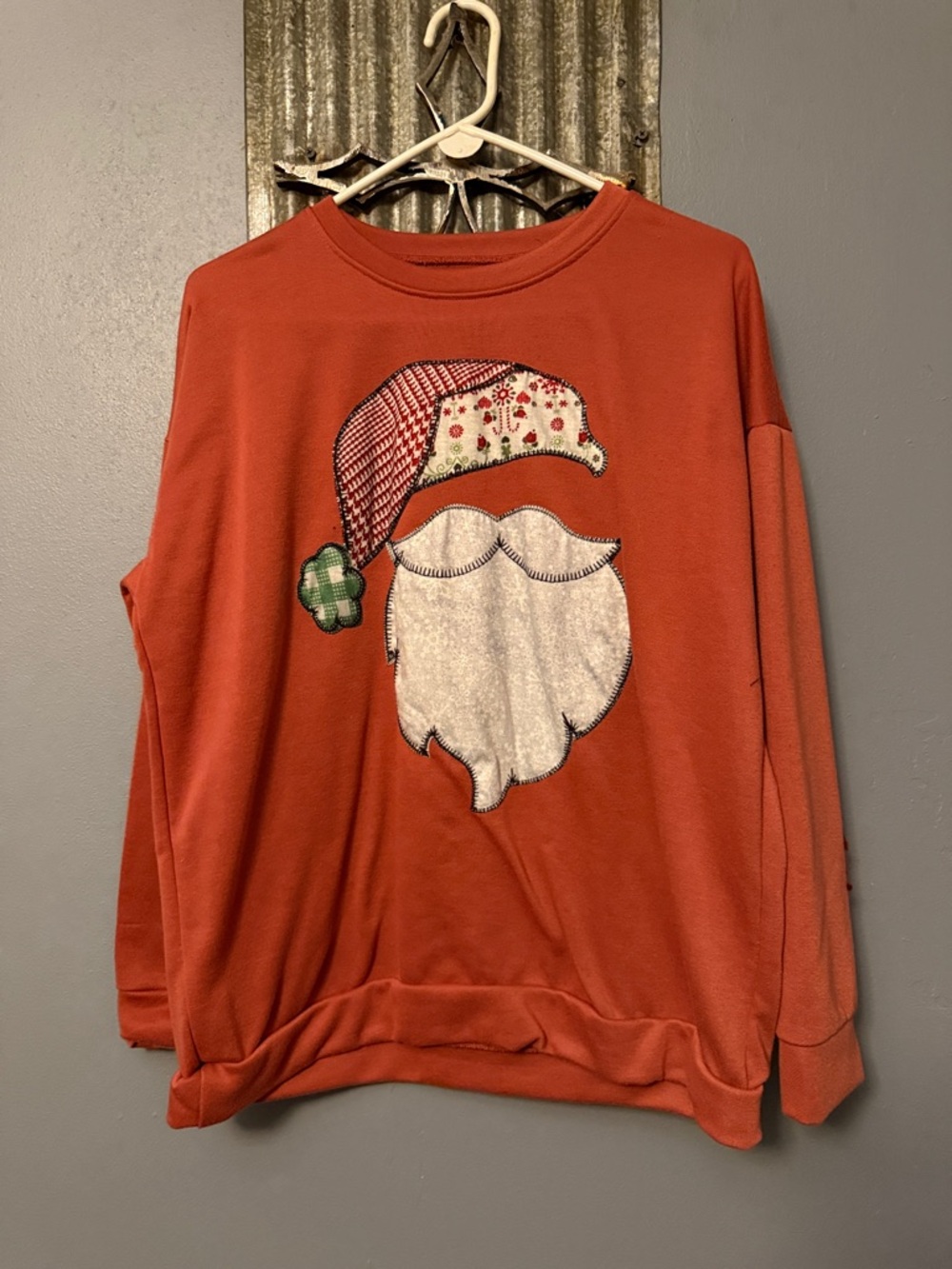 Women’s Rust Red Santa Applique Pullover Sweatshirt